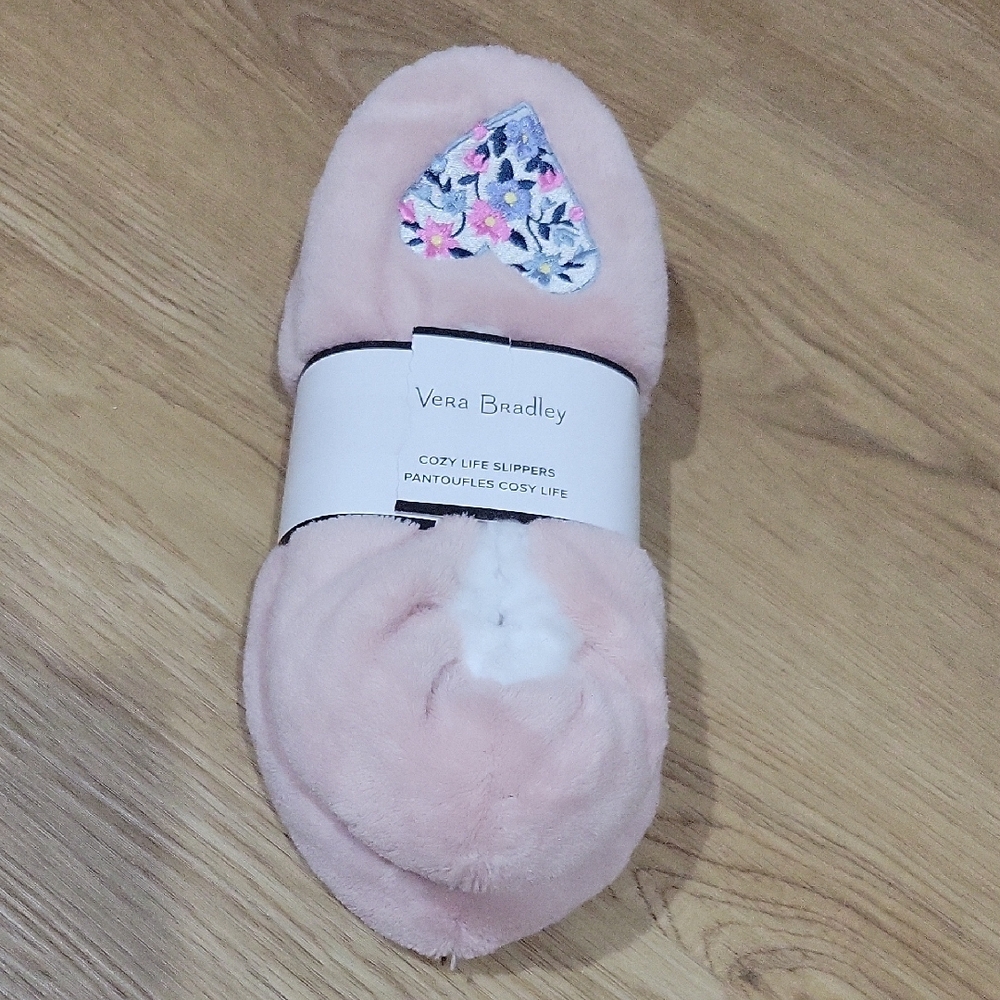 Vera Bradley Blush Slippers with Floral Heart